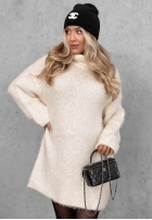 Miękki Svetr oversize z golfem Cozy Babe czekoladowo-Bílá