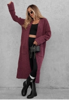 Dlouhý Kardigan oversize s kapsami Marbelio vínový