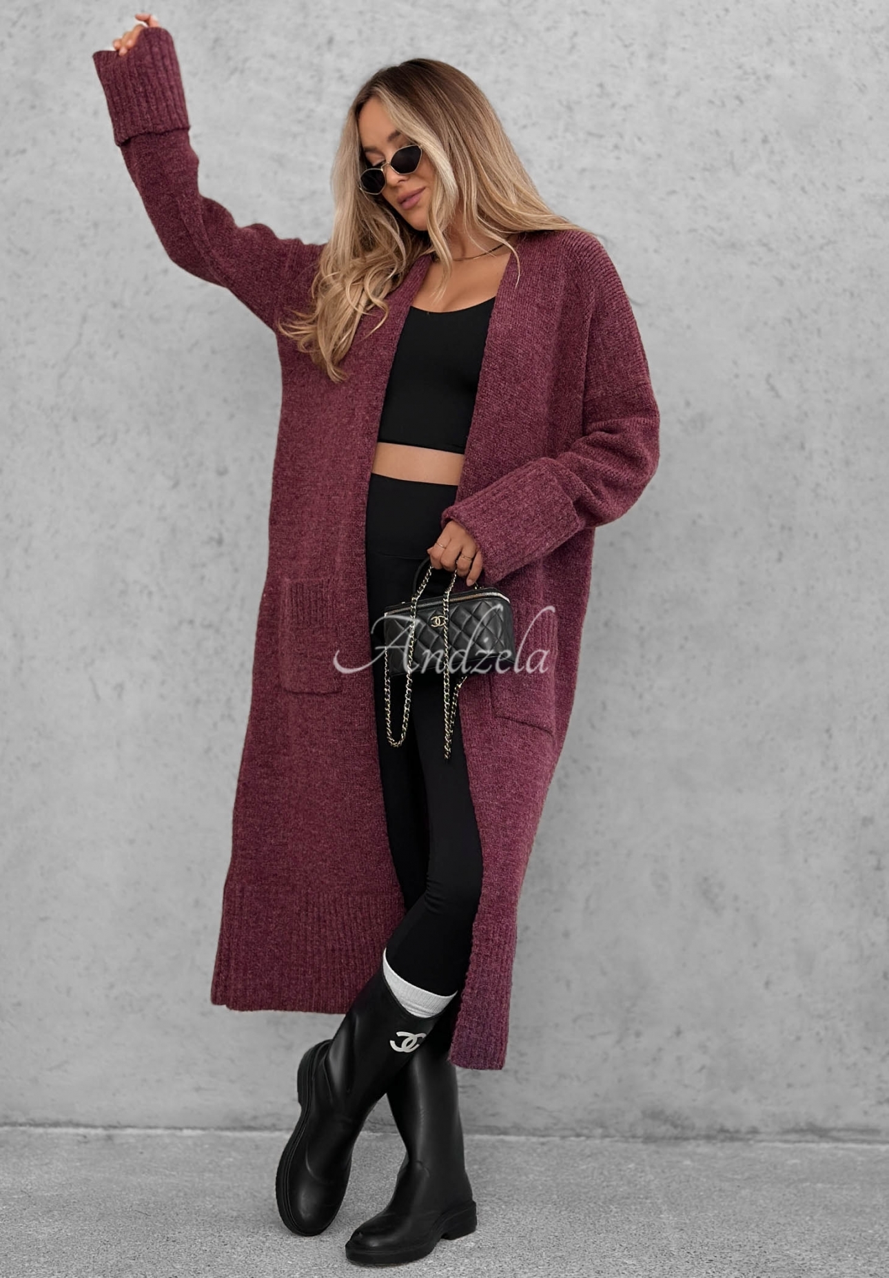 Dlouhý Kardigan oversize s kapsami Marbelio borůvkový
