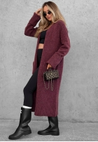 Dlouhý Kardigan oversize s kapsami Marbelio vínový