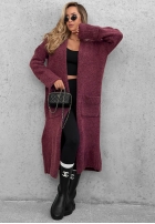 Dlouhý Kardigan oversize s kapsami Marbelio vínový