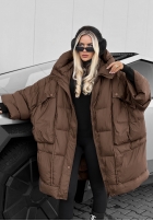 Puchowa Bunda oversize s kapucí Frozen Tale čokoládová