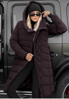 Długa Prošívaná Bunda s kapucí i paskiem Snow Empress borůvková