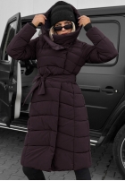 Długa Prošívaná Bunda s kapucí i paskiem Snow Empress borůvková
