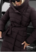 Długa Prošívaná Bunda s kapucí i paskiem Snow Empress borůvková