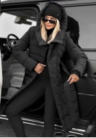 Długa Prošívaná Bunda s kapucí i paskiem Snow Empress borůvková