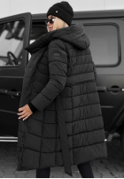 Długa Prošívaná Bunda s kapucí i paskiem Snow Empress borůvková
