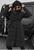 Długa Prošívaná Bunda s kapucí i paskiem Snow Empress borůvková