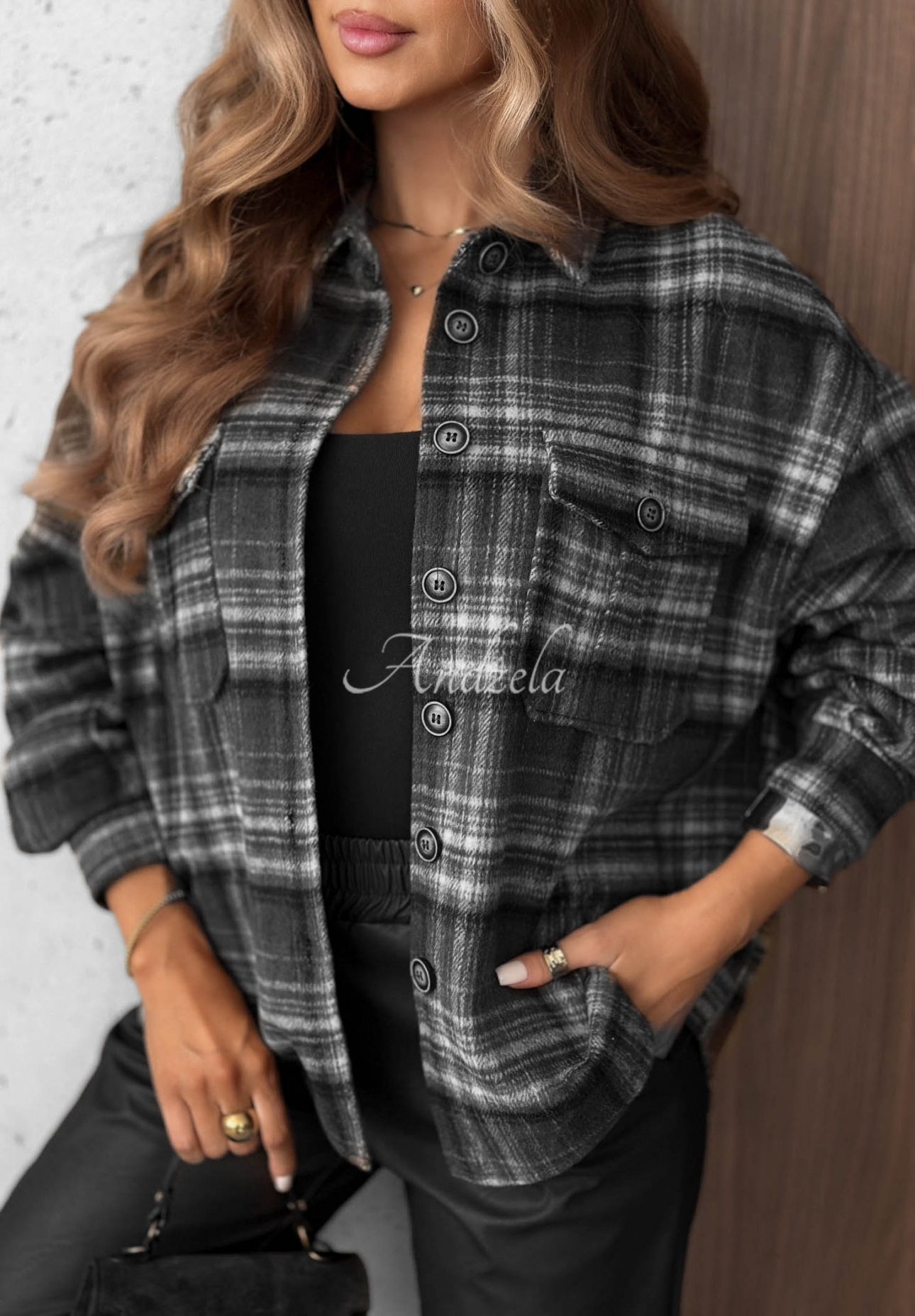 Károvaná košile s vlnou Maple Plaid černá