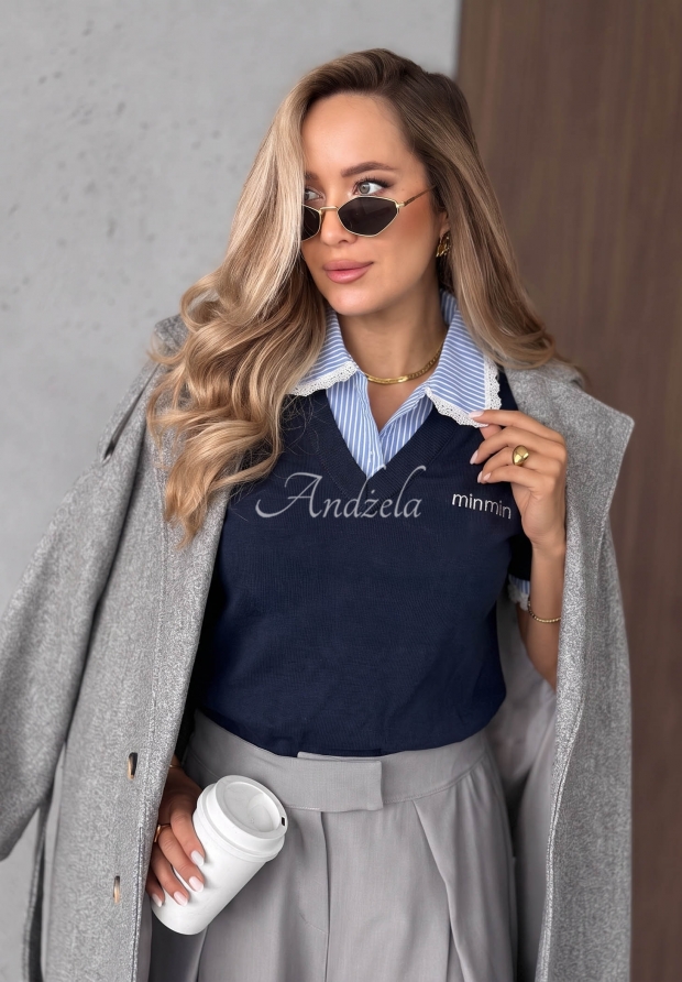 Visk&oacute;zov&yacute; svetr s krajkou a pruhovan&yacute;m l&iacute;mcem Fall Stripes gran&aacute;tov&yacute;