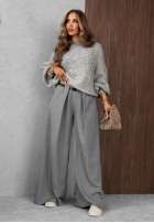 Eleganckie Kalhoty wide leg z zakładkami Timeless Poise jasnoszare