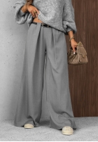 Eleganckie Kalhoty wide leg z zakładkami Timeless Poise jasnoszare