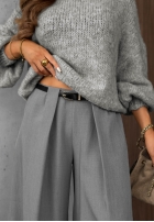 Eleganckie Kalhoty wide leg z zakładkami Timeless Poise jasnoszare