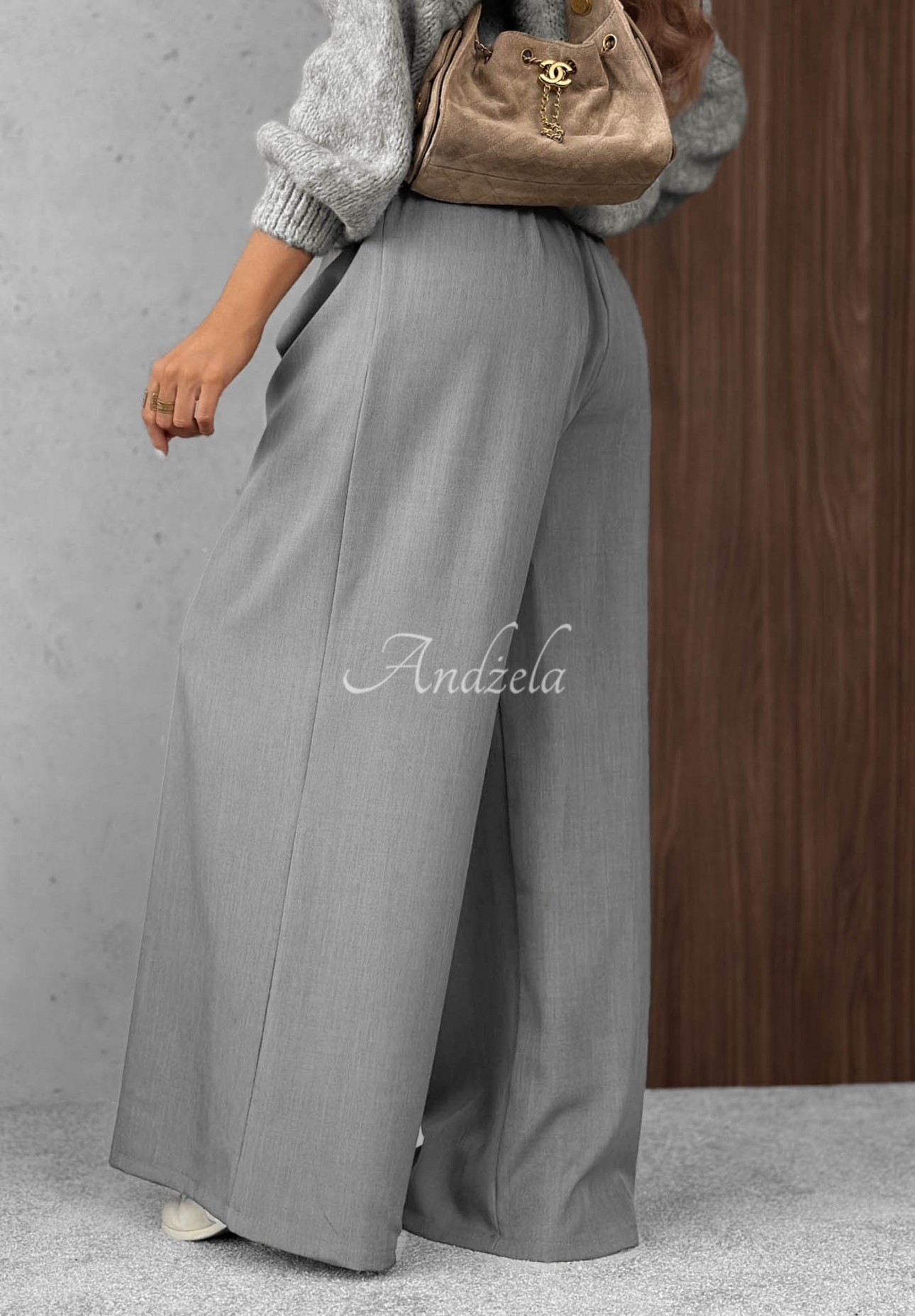 Elegantní kalhoty se širokými nohavicemi a záhyby Timeless Poise světle šedé