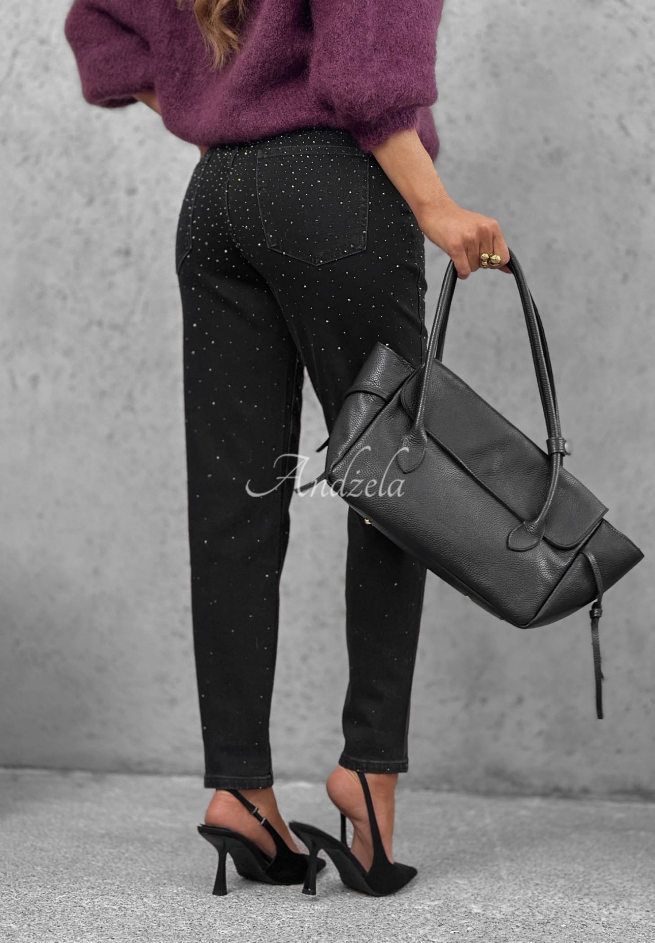 Džíny střihu mom fit s kamínky Glitter Affair černé