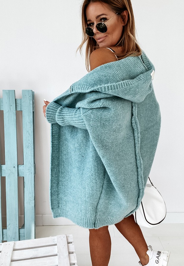 Długi kardigan oversize z kapturem z wełną Montevista niebieski