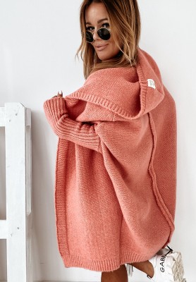 Dlouhý oversize kardigan s kapucí s vlnou Montevista Korálováowy